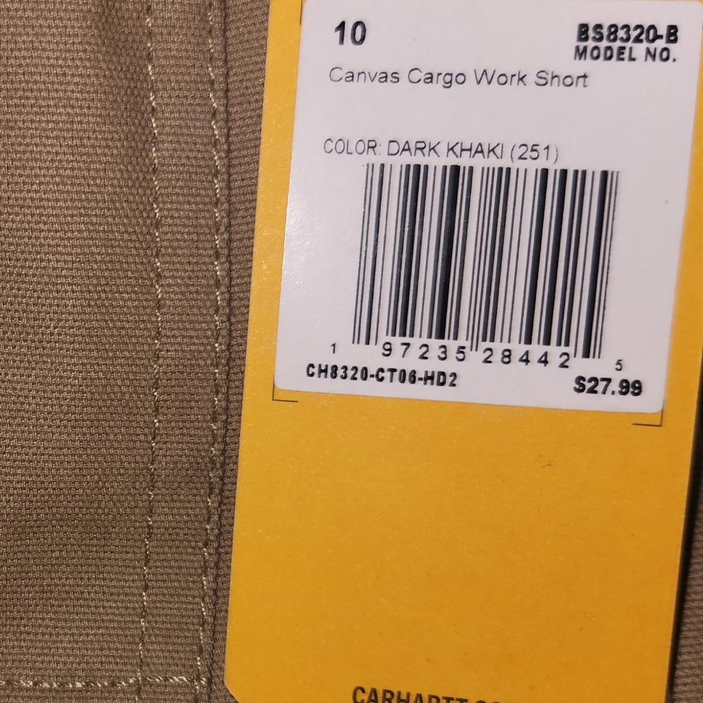 Nwt carhartt boys dark khaki canvas cargo work shorts - Picture 2 of 4